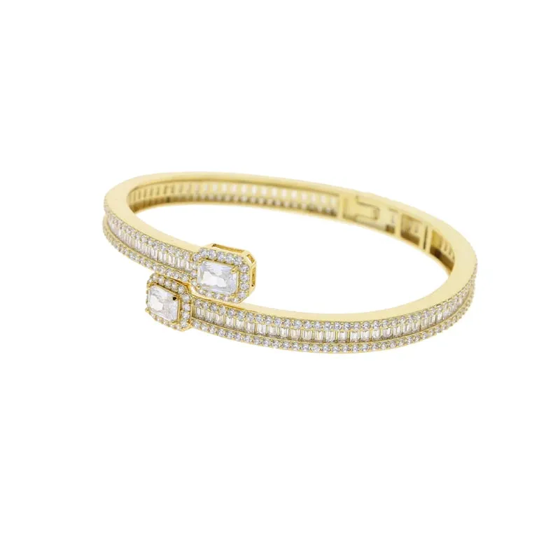 Heart/Rectangle Shape Silver/Gold Plated Micro Pave 5A CZ Bangle Bracelet