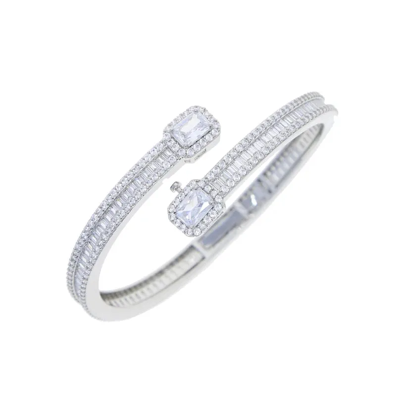 Heart/Rectangle Shape Silver/Gold Plated Micro Pave 5A CZ Bangle Bracelet