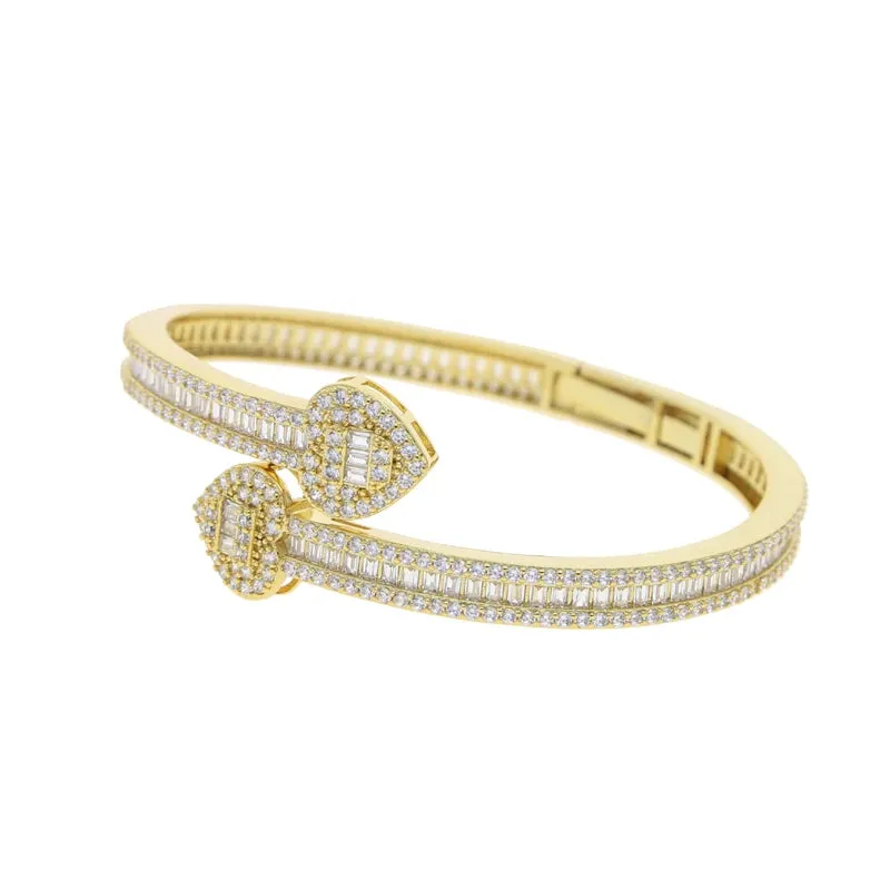 Heart/Rectangle Shape Silver/Gold Plated Micro Pave 5A CZ Bangle Bracelet