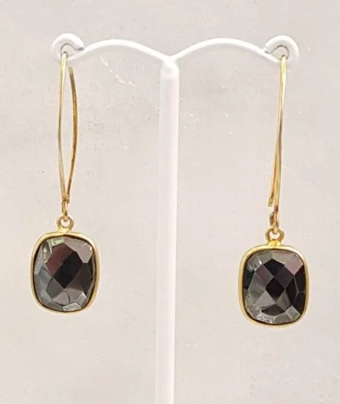 Hematite Single Gem Drop V-hook Earrings