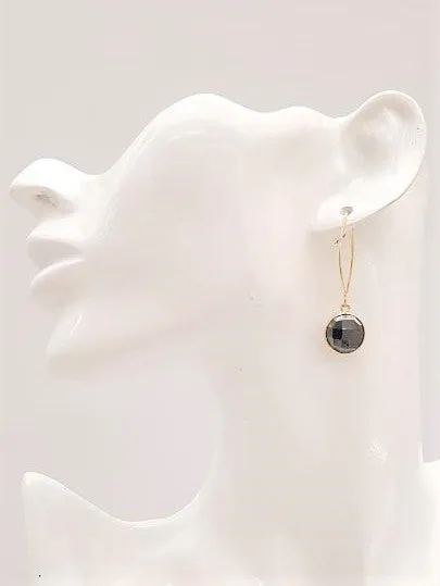 Hematite Single Gem Drop V-hook Earrings