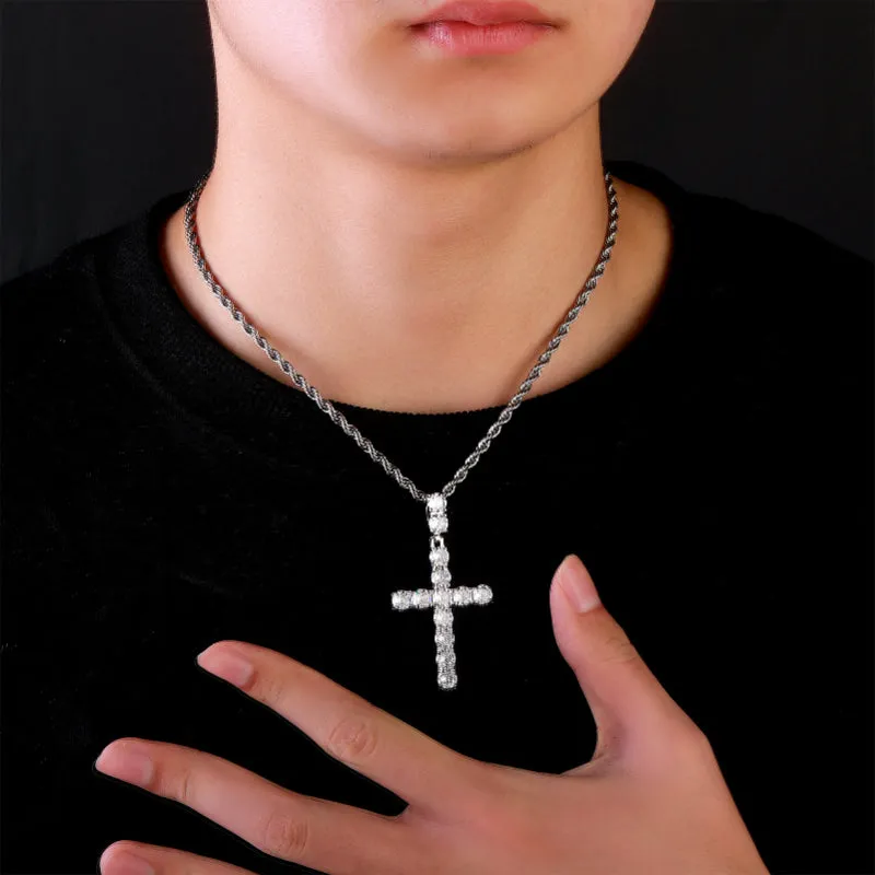 Hip Hop Simple Zircon Cross Pendant