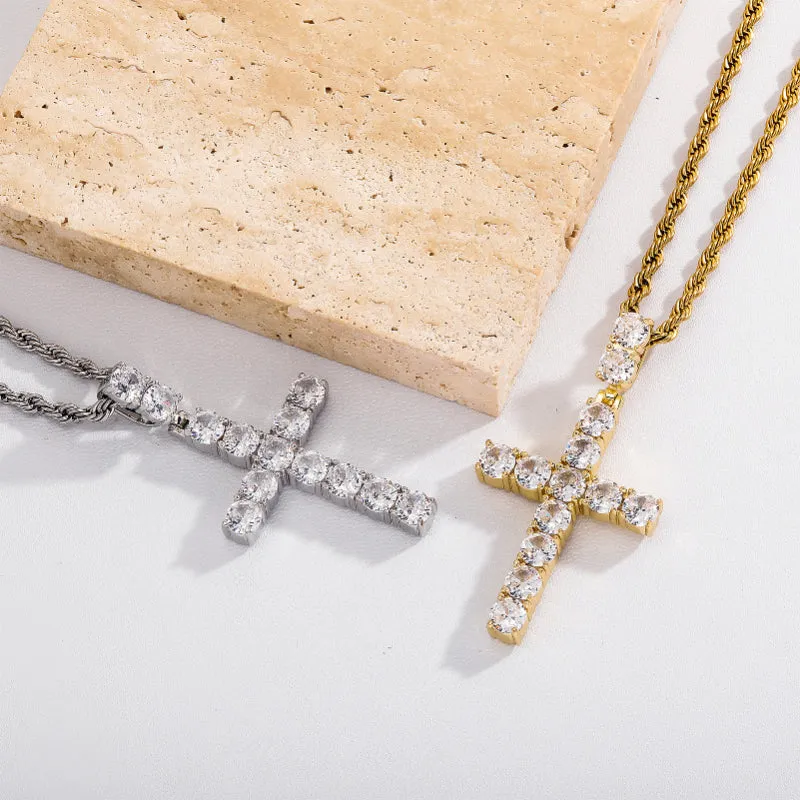 Hip Hop Simple Zircon Cross Pendant