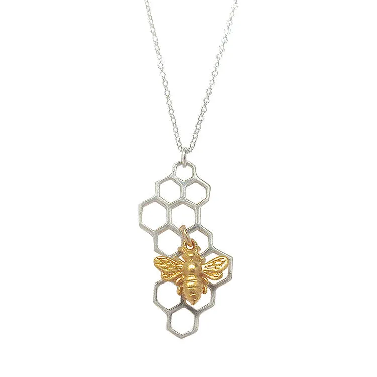 Honeycomb Necklace with Bee Charm