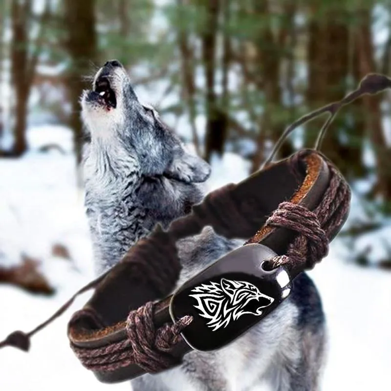 Howling Wolf Leather Bracelet