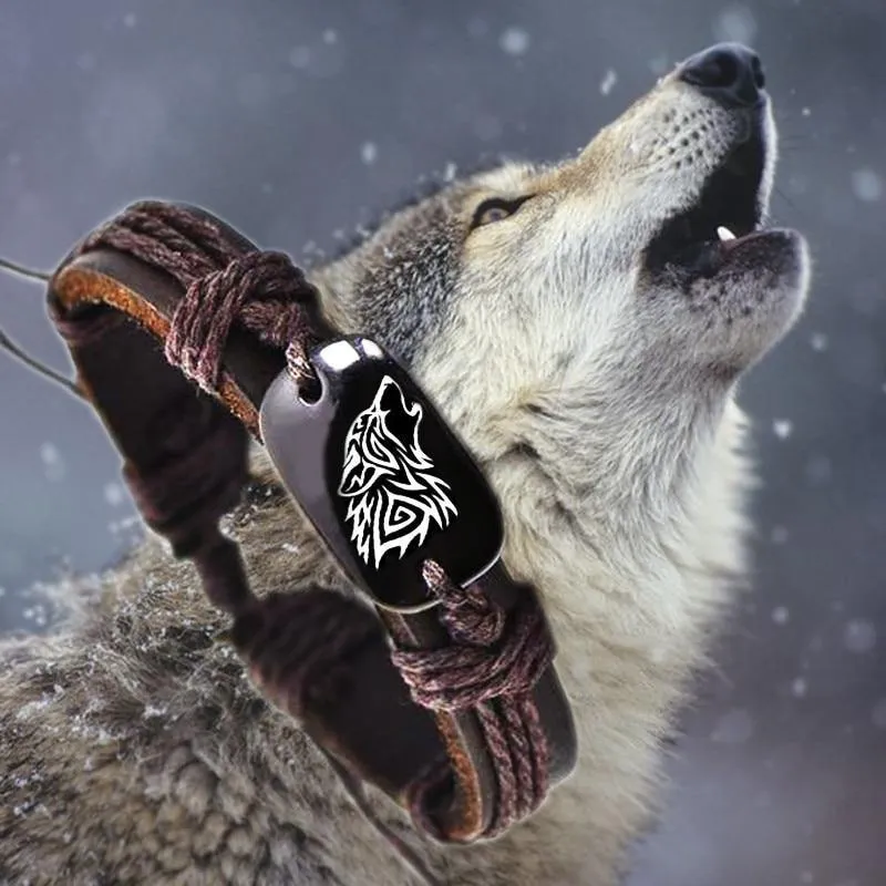 Howling Wolf Leather Bracelet