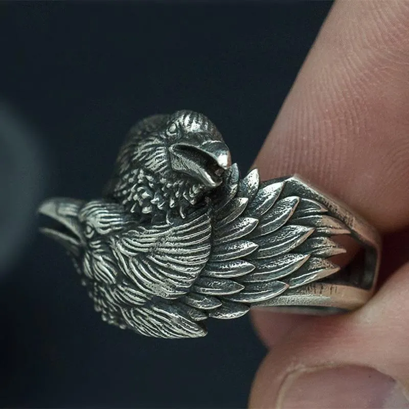 Huginn & Muninn Raven Head Ring