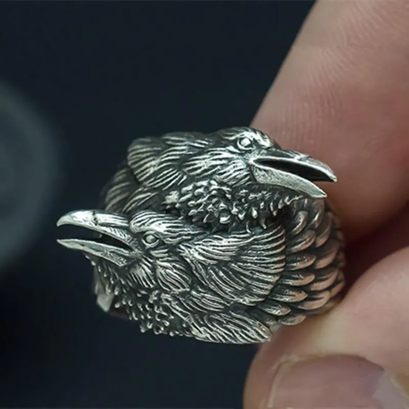 Huginn & Muninn Raven Head Ring