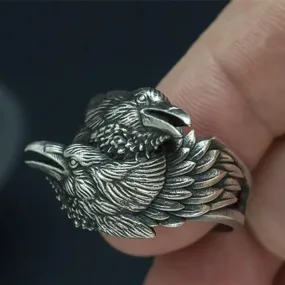 Huginn & Muninn Raven Head Ring