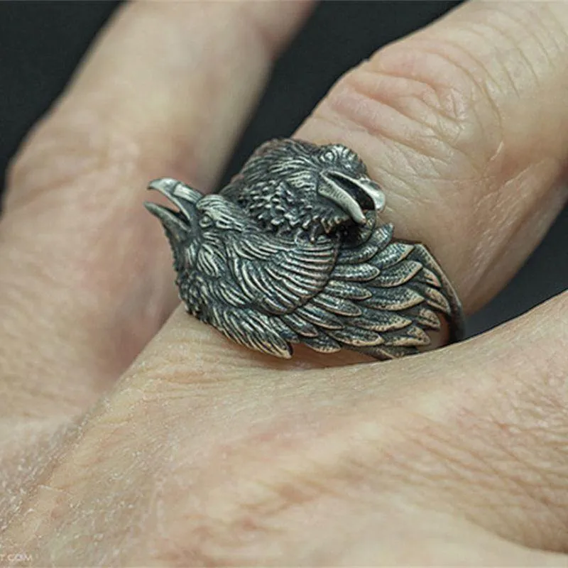 Huginn & Muninn Raven Head Ring