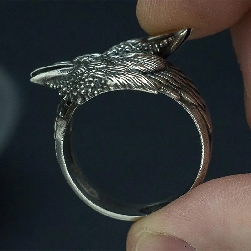 Huginn & Muninn Raven Head Ring