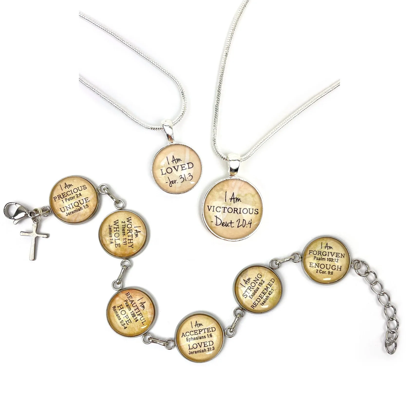 I AM Healed, Isaiah 53:5 – Christian Affirmations Scripture Pendant Necklace (2 Sizes) – Jewelry Set