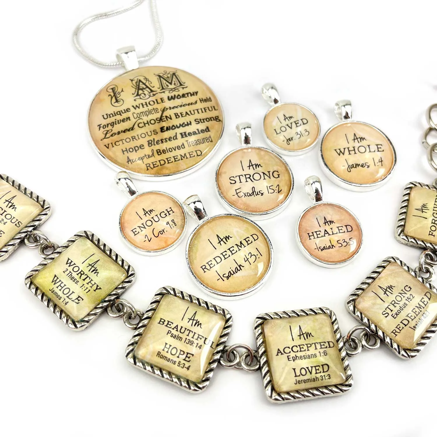 I AM Healed, Isaiah 53:5 – Christian Affirmations Scripture Pendant Necklace (2 Sizes) – Jewelry Set