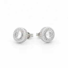 Iced Out 10mm Round Stud Earrings - Silver