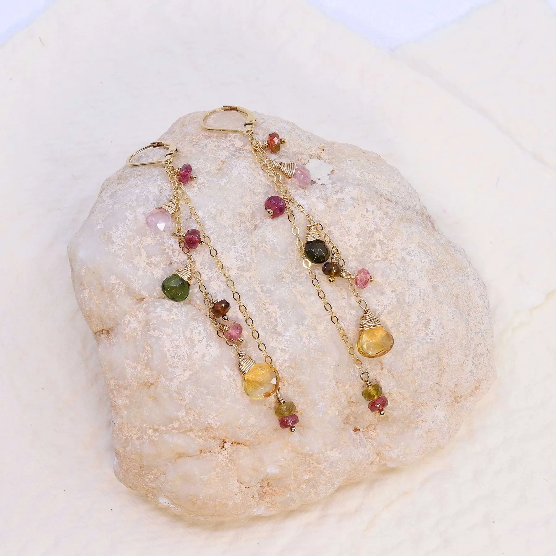 In Full Bloom - Tourmaline and Citrine Gold Cluster Drop Earrings