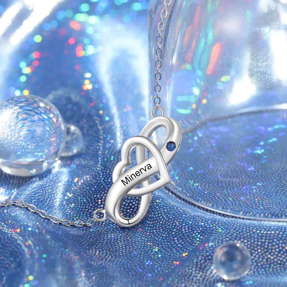 Infinity Love-Heart 1 Name 1 Stone Pendant