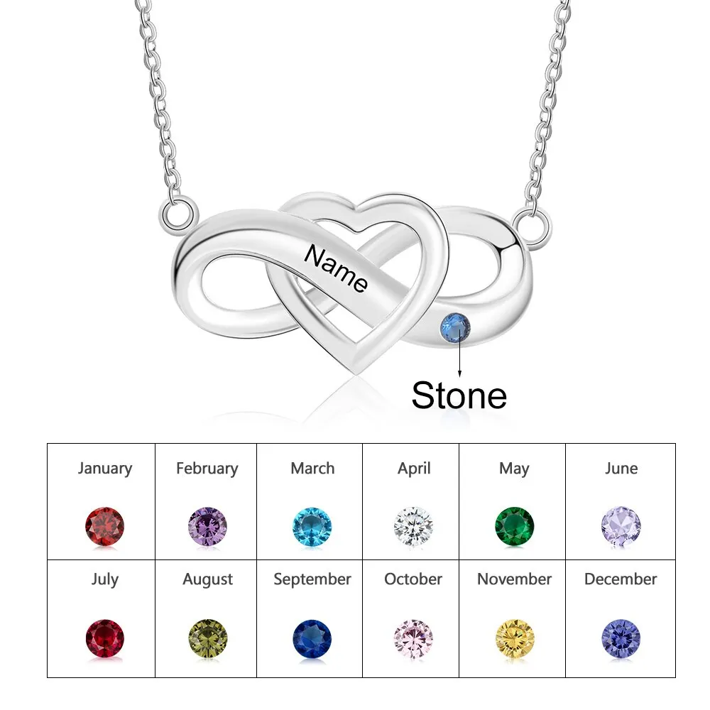 Infinity Love-Heart 1 Name 1 Stone Pendant