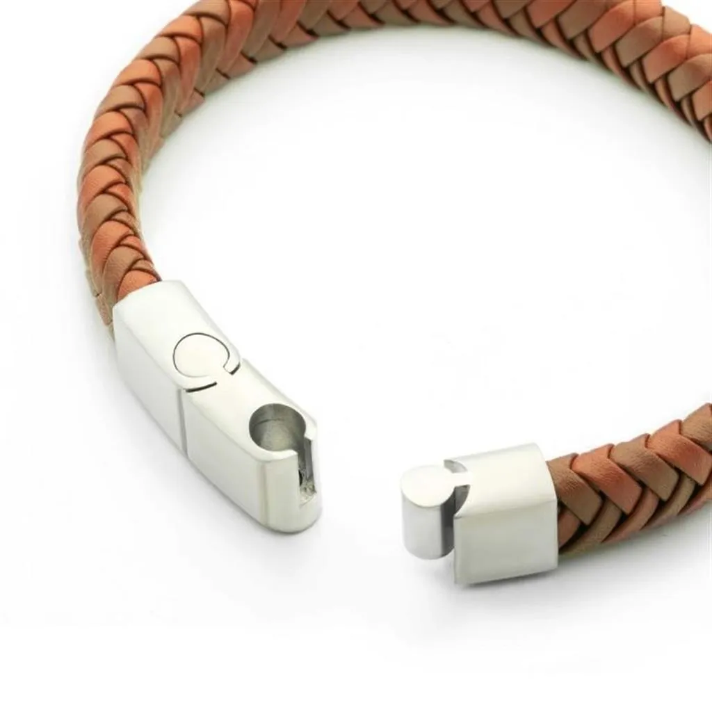 INOX Tan Braided Leather Bracelet