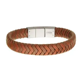 INOX Tan Braided Leather Bracelet