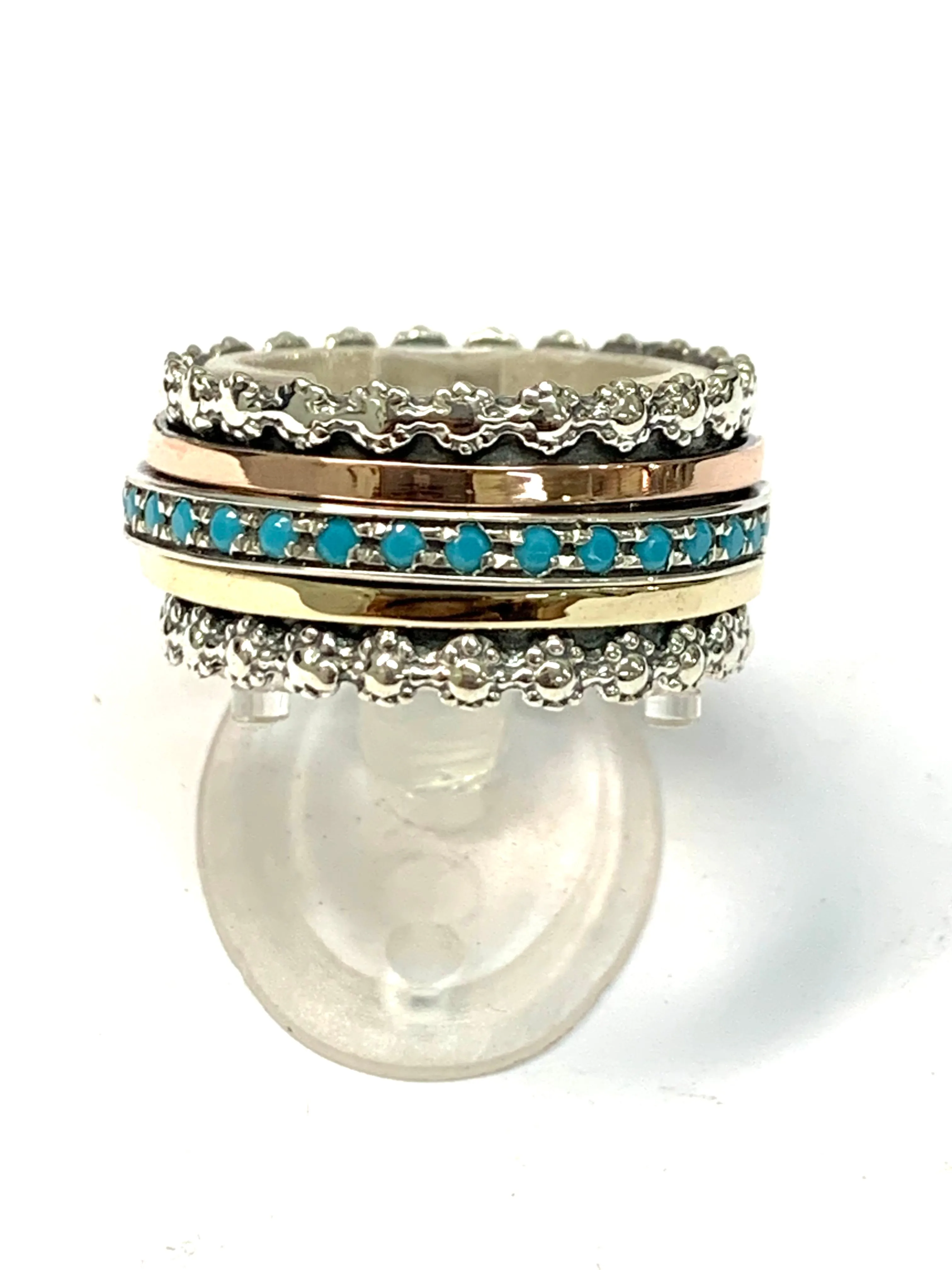 Israel spinner ring for woman .  Fidget Meditation ring. Love & blessings rings. Turquoises, opals, cz zircons