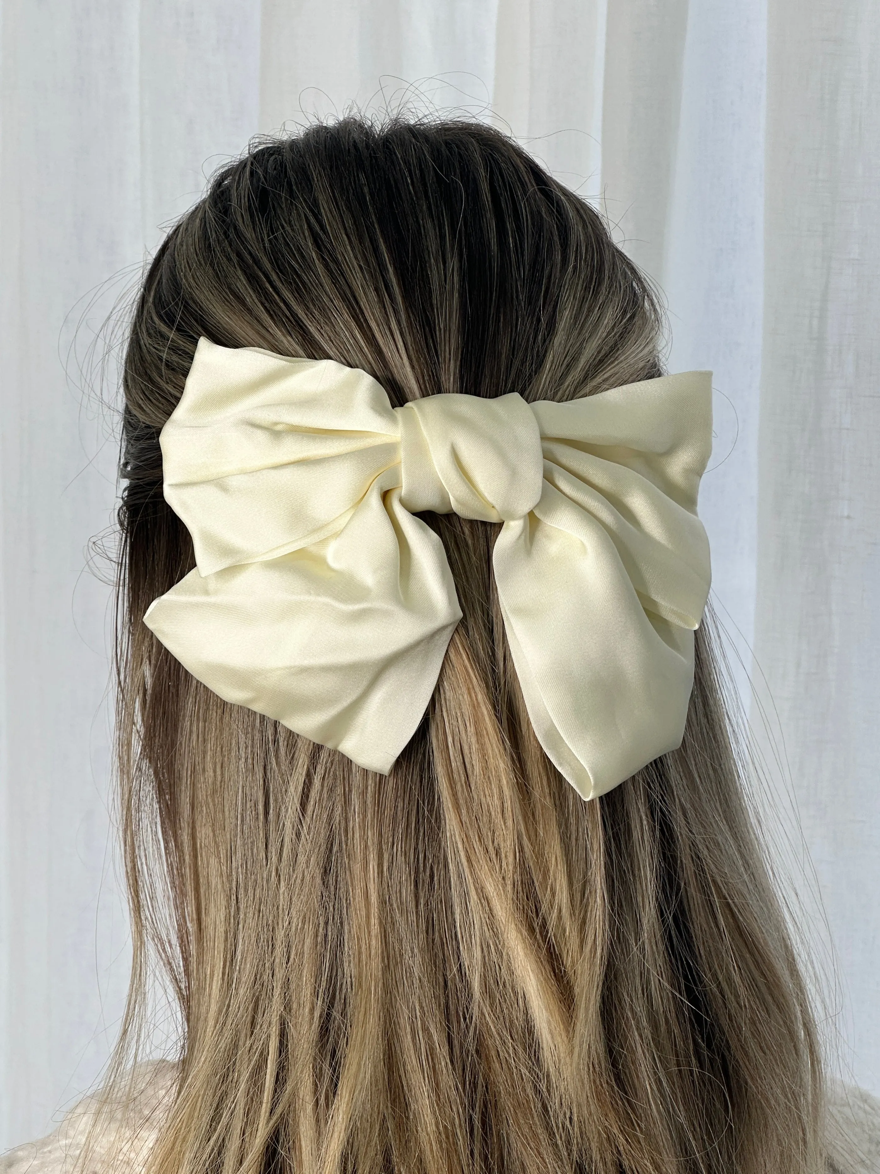 Ivory Handmade Satin Oversized Bow Hair Clip One Size