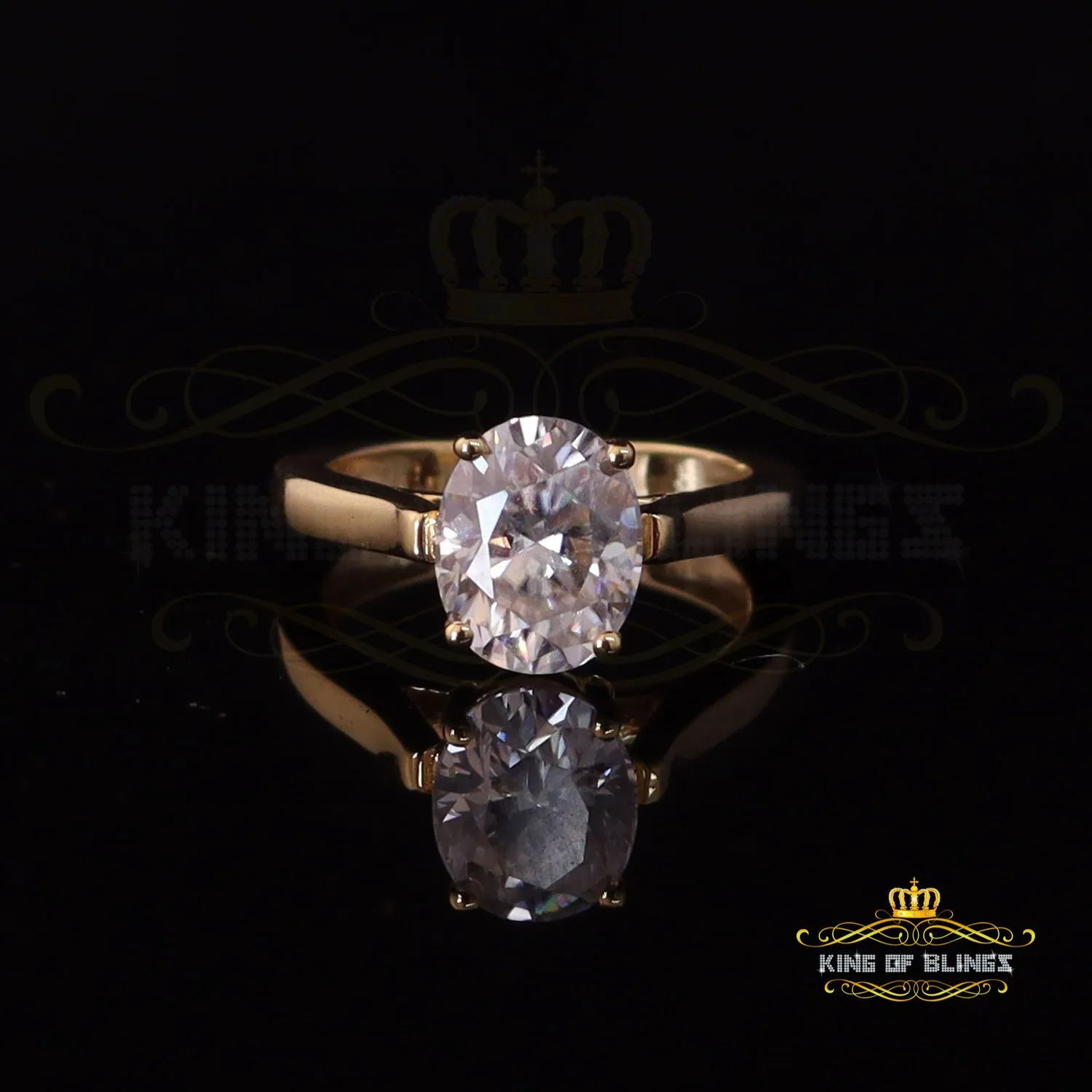 King Of Blings  10K Yellow Gold 2.00CT VVS' 'FL' D clr Oval Cut Solitaire Moissonite Ring S/7