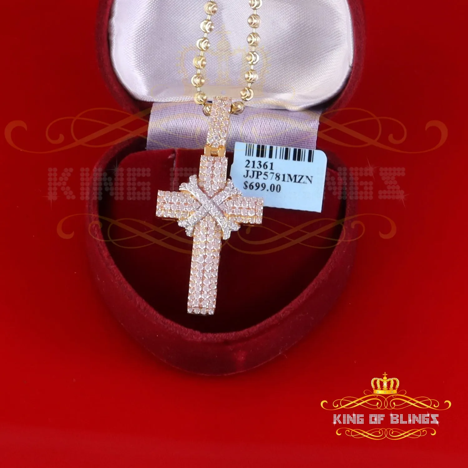 King Of Bling's 925 Sterling Yellow Silver 2.00ct VVS D Clr.Moissanite Cross Pendant Men/ Women.