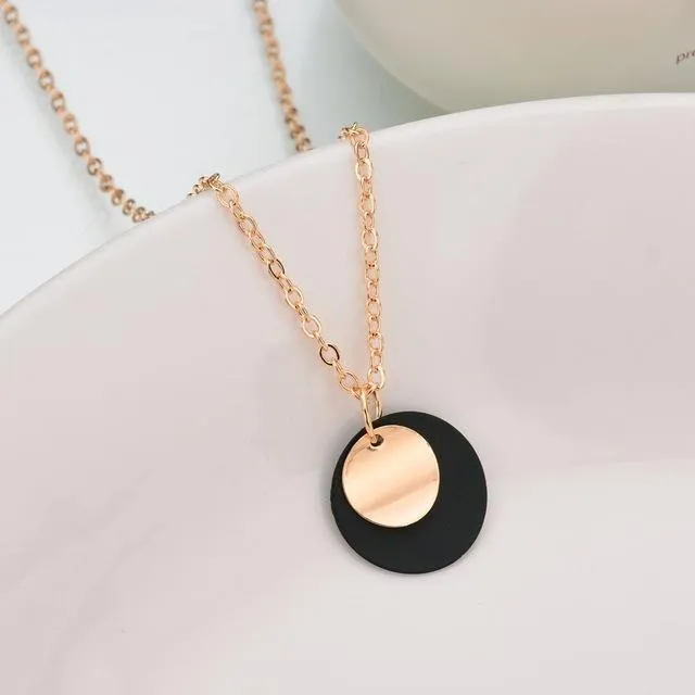 Korean Fashion Double Round Necklace Antique Pendant Jewelry