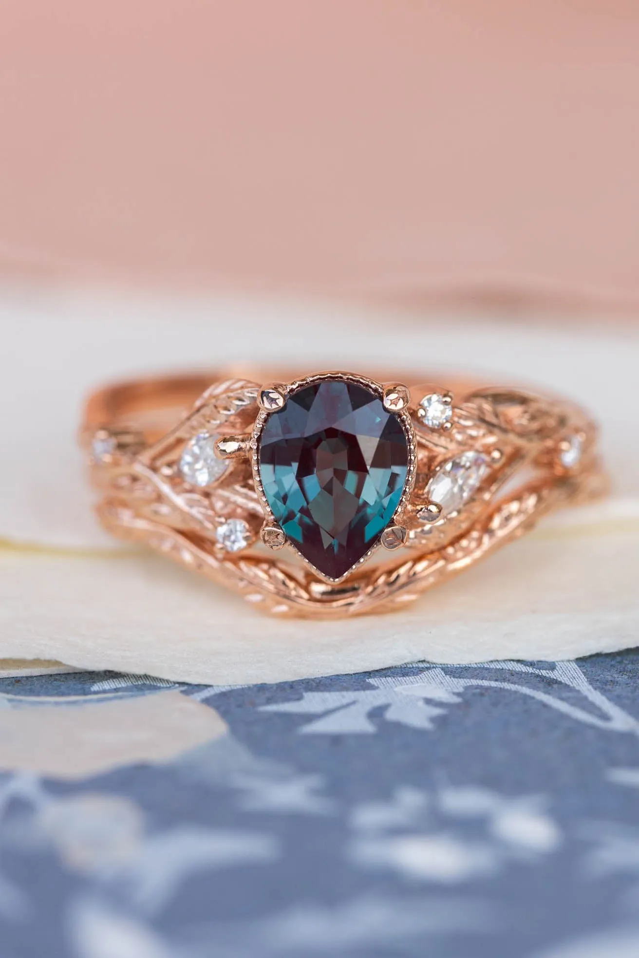 Lab alexandrite rose gold engagement ring, nature inspired proposal ring / Patricia