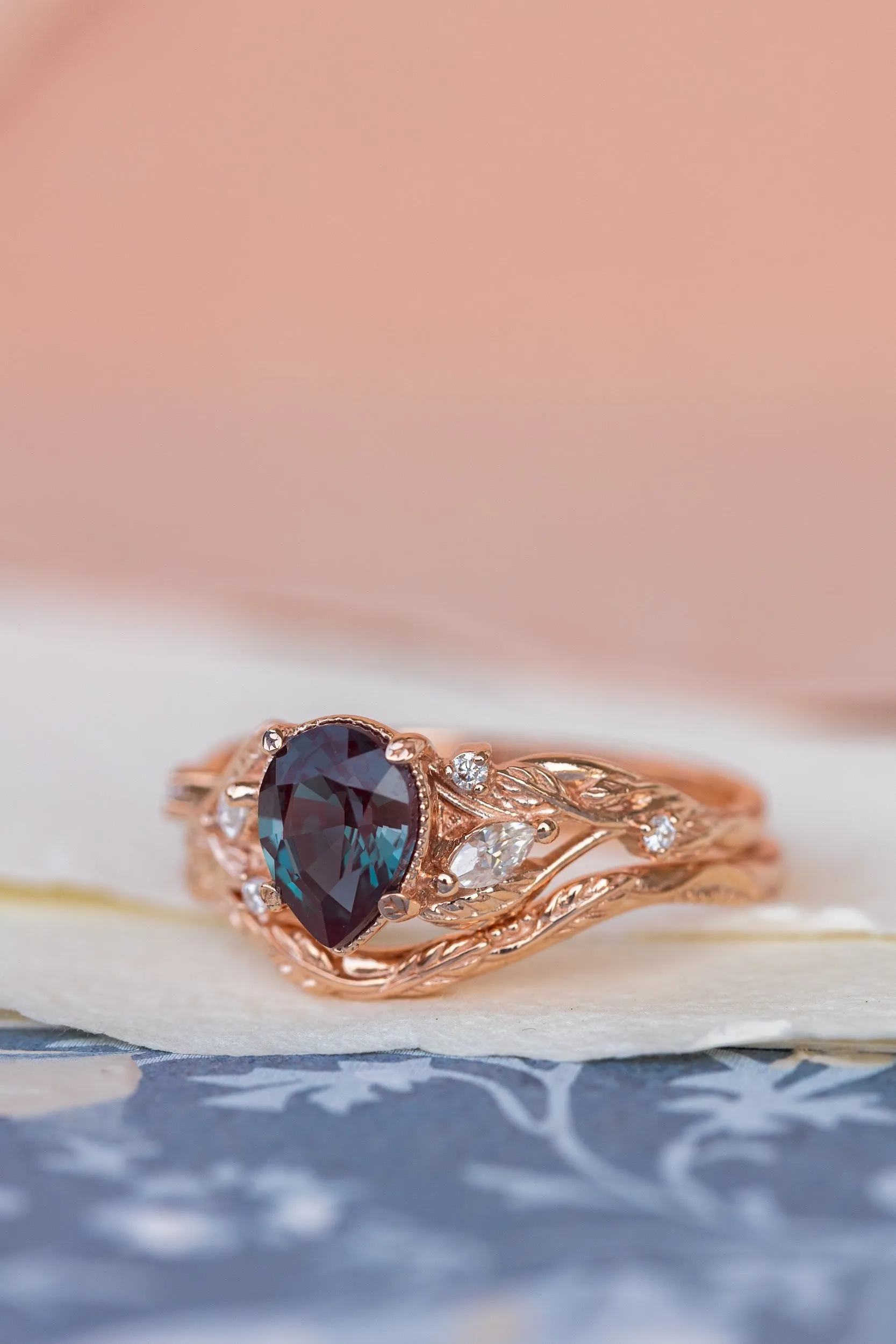 Lab alexandrite rose gold engagement ring, nature inspired proposal ring / Patricia