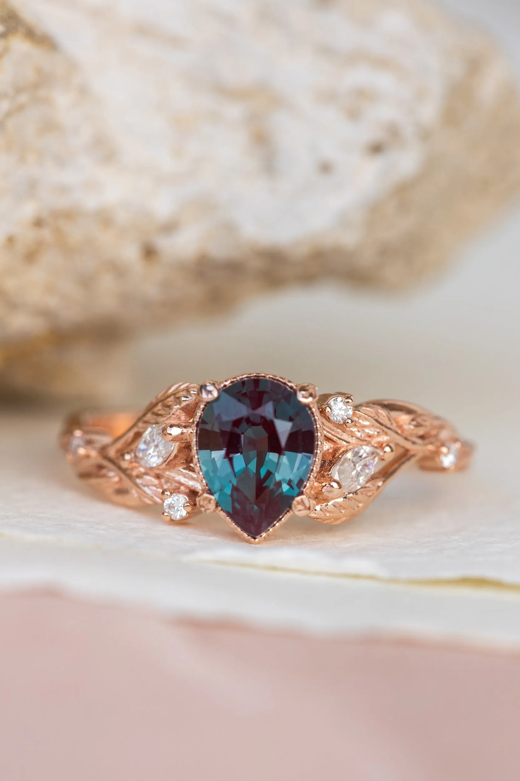 Lab alexandrite rose gold engagement ring, nature inspired proposal ring / Patricia