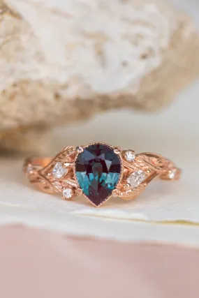 Lab alexandrite rose gold engagement ring, nature inspired proposal ring / Patricia