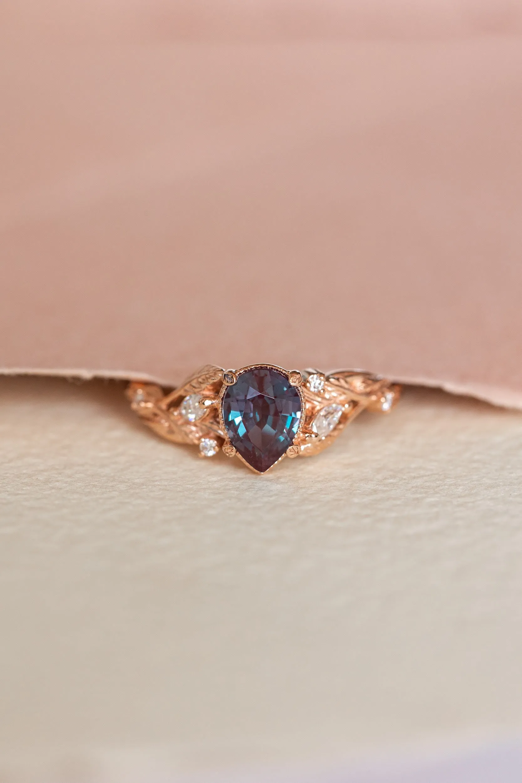 Lab alexandrite rose gold engagement ring, nature inspired proposal ring / Patricia