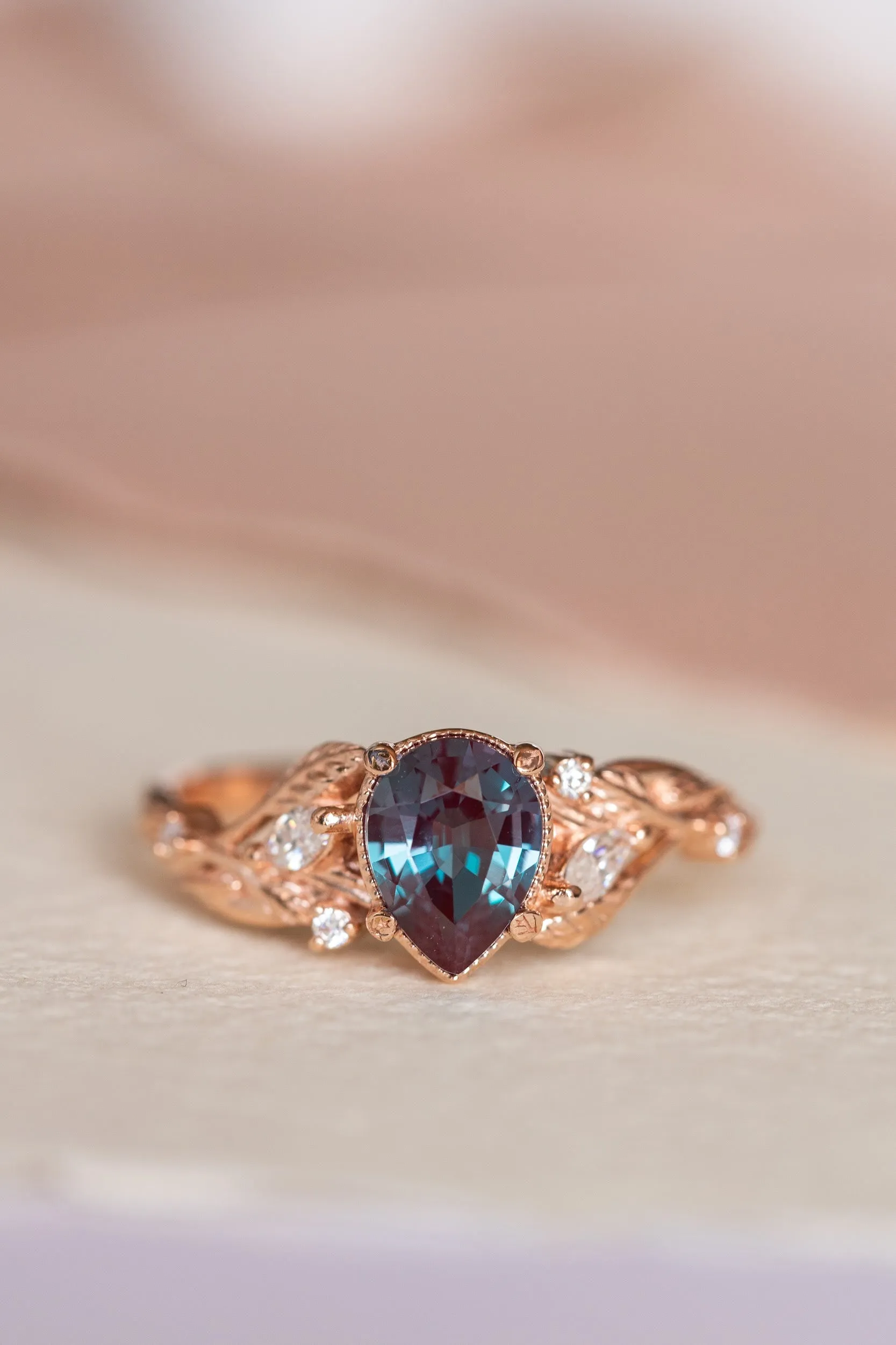 Lab alexandrite rose gold engagement ring, nature inspired proposal ring / Patricia