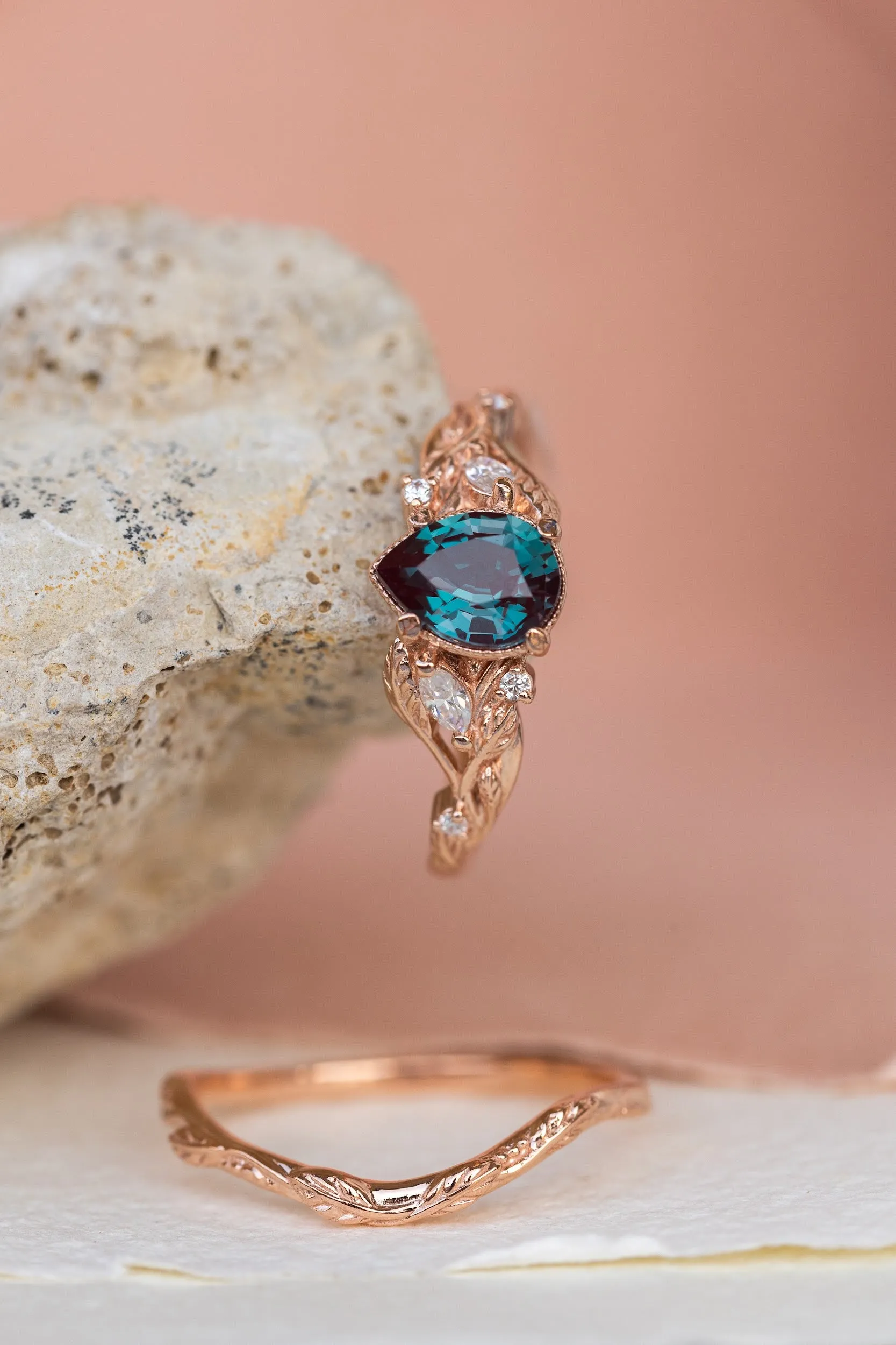 Lab alexandrite rose gold engagement ring, nature inspired proposal ring / Patricia