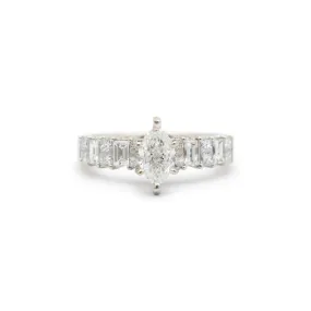 Ladies 14K White Gold Marquee Diamond Engagement Ring