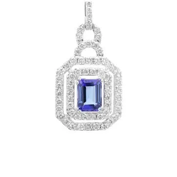 Ladies Emerald Cut Tanzanite and Diamond Pendant