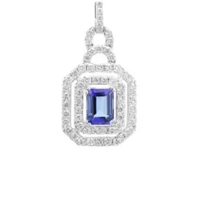 Ladies Emerald Cut Tanzanite and Diamond Pendant