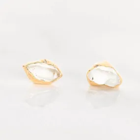 Large Raw Herkimer Diamond Stud Earrings in Yellow Gold