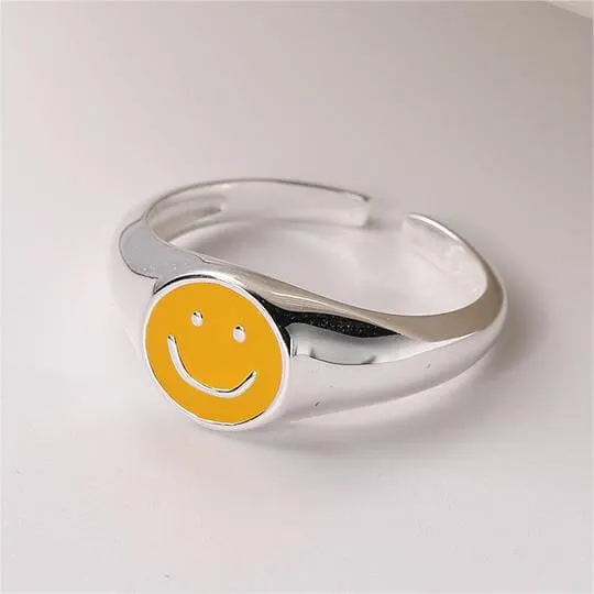 Lemon Yellow Smiley Adjustable Plain Ring