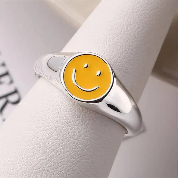 Lemon Yellow Smiley Adjustable Plain Ring