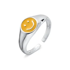 Lemon Yellow Smiley Adjustable Plain Ring