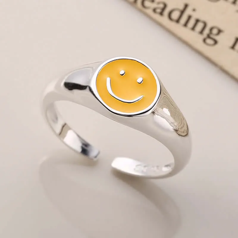 Lemon Yellow Smiley Adjustable Plain Ring