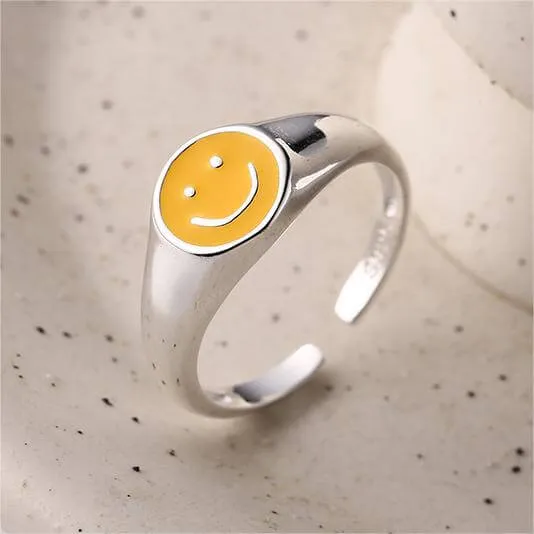 Lemon Yellow Smiley Adjustable Plain Ring