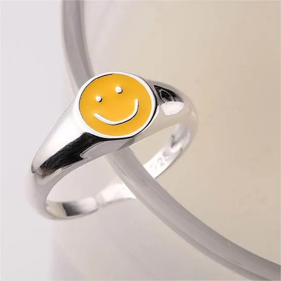 Lemon Yellow Smiley Adjustable Plain Ring