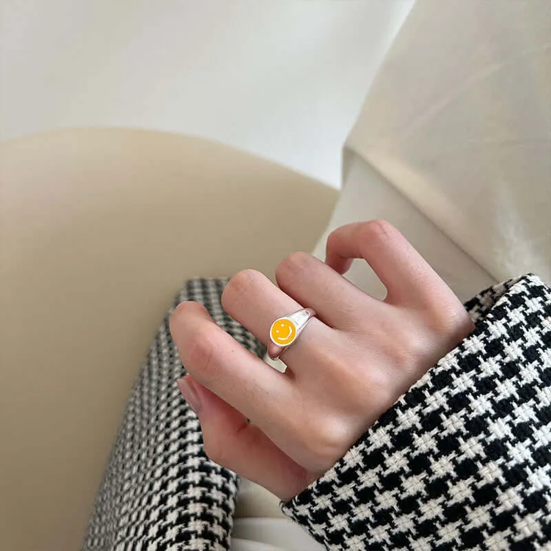 Lemon Yellow Smiley Adjustable Plain Ring