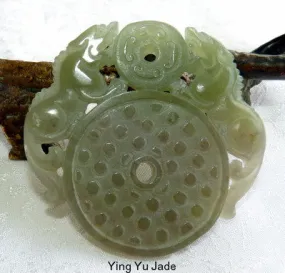 Lions Protect Chinese Jade Large Pendant (P638)