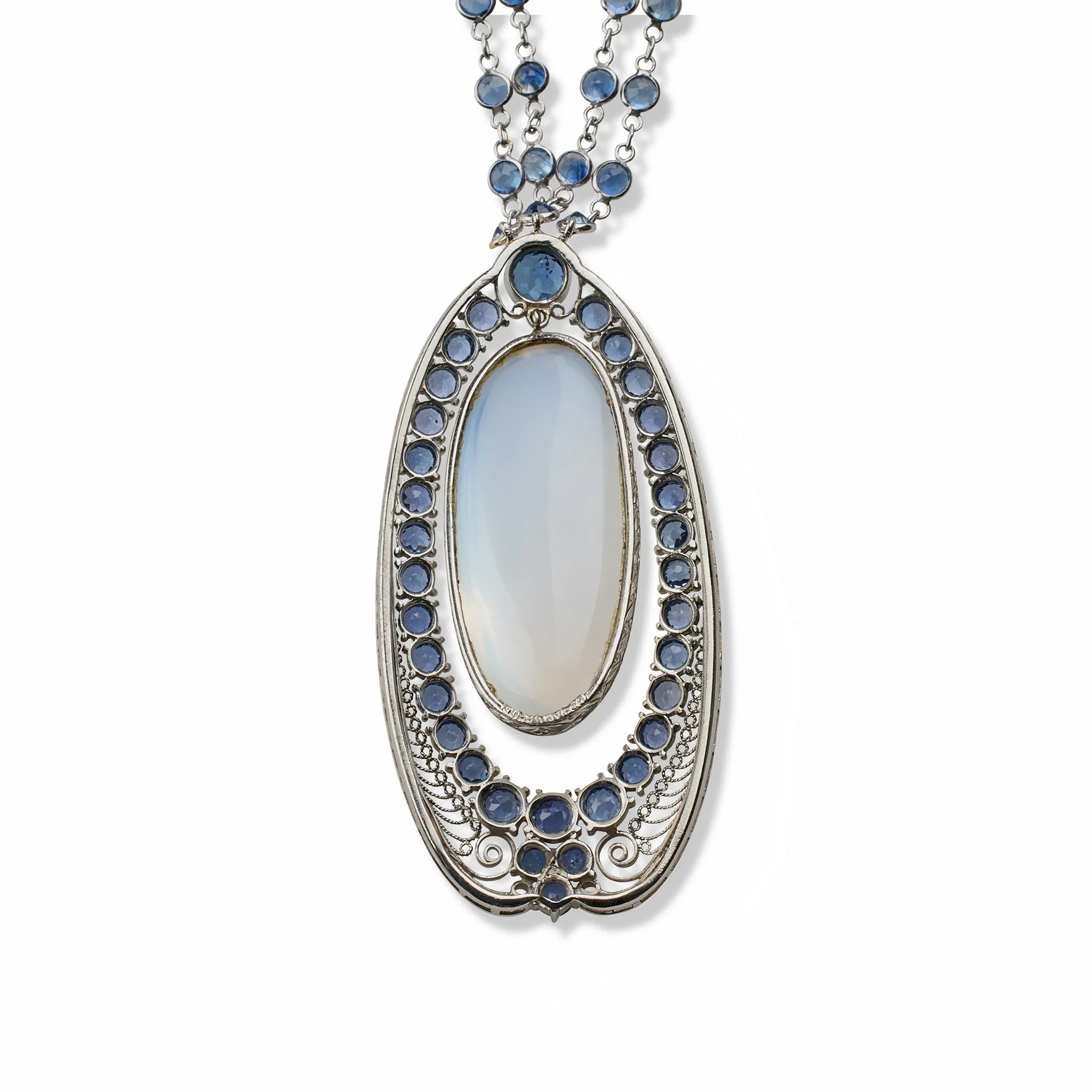 Louis  Comfort Tiffany Moonstone and Sapphire Pendant Necklace, Tiffany & Co.