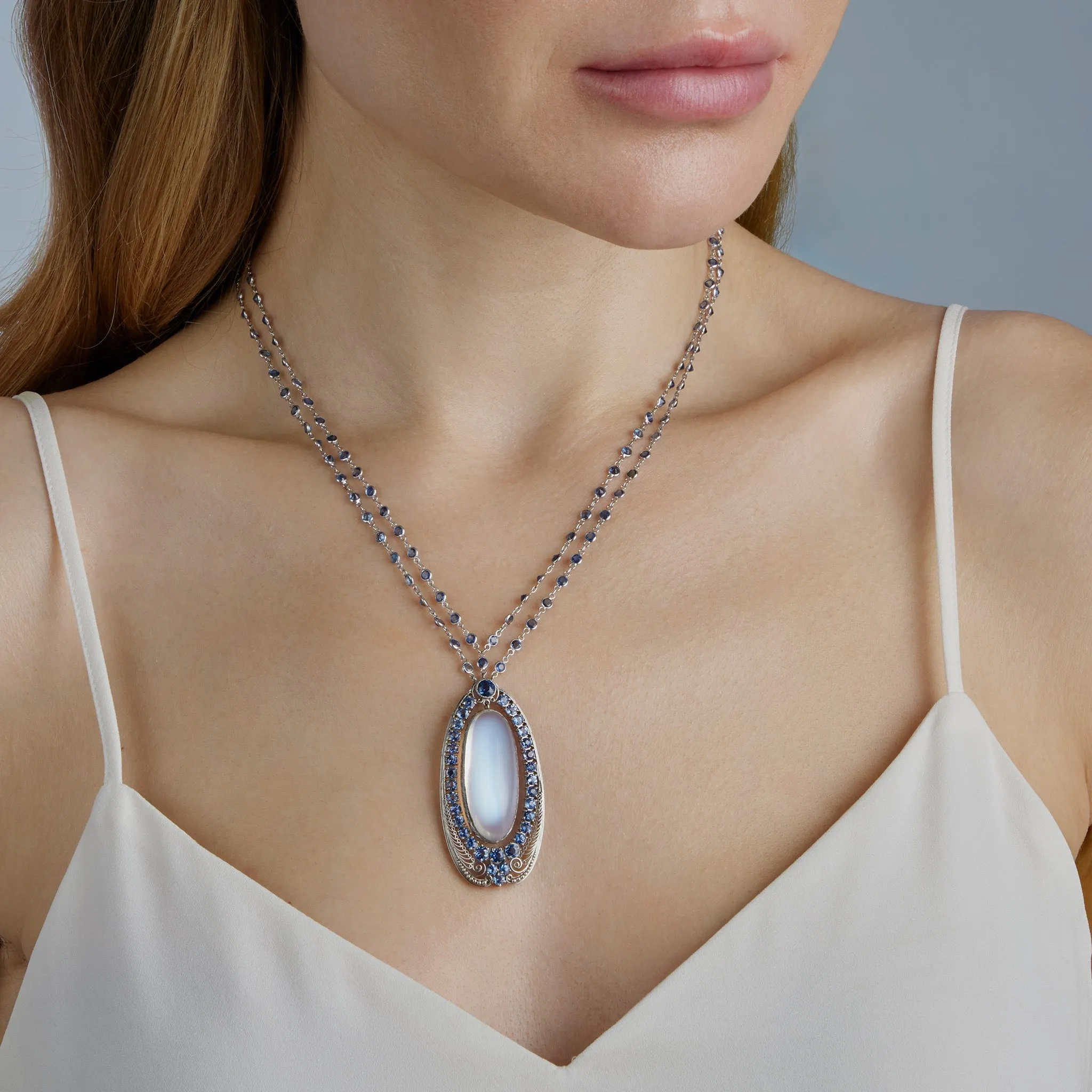 Louis  Comfort Tiffany Moonstone and Sapphire Pendant Necklace, Tiffany & Co.