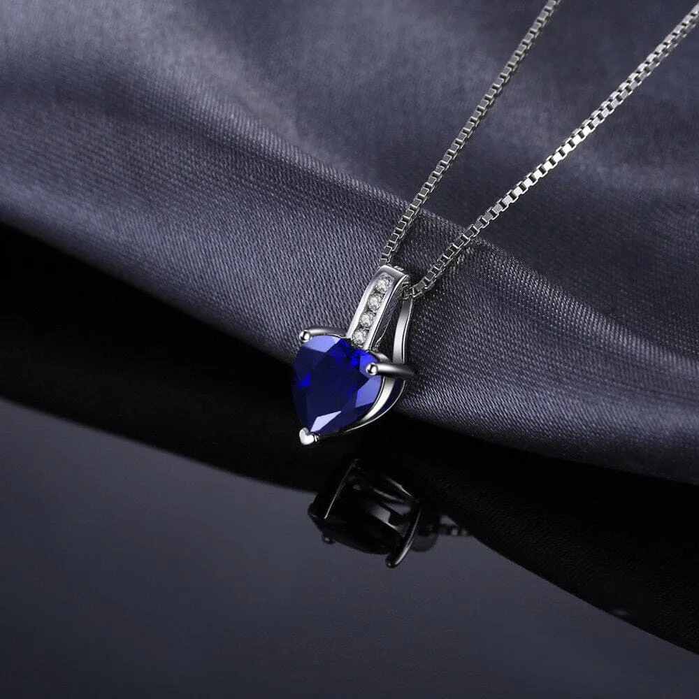 Love Heart 1.7ct Created Blue Sapphire Pendant Necklace - 925 Sterling Silver ( Without Chain )